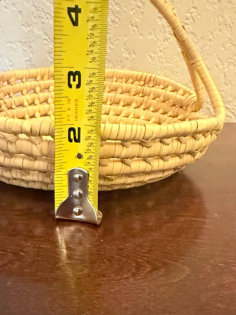 Handmade Sweetgrass Hand Woven Coiled Low Round Basket Tray With Top Handle 8”